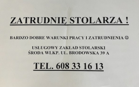 Oferta pracy w zawodzie stolarz.